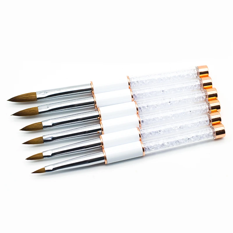 GUYO 2022 New Arrival 100% Pure Kolinsky Nail Brush Rose Gold Custom Logo Acrylic Nail Brush with Crystal Handle