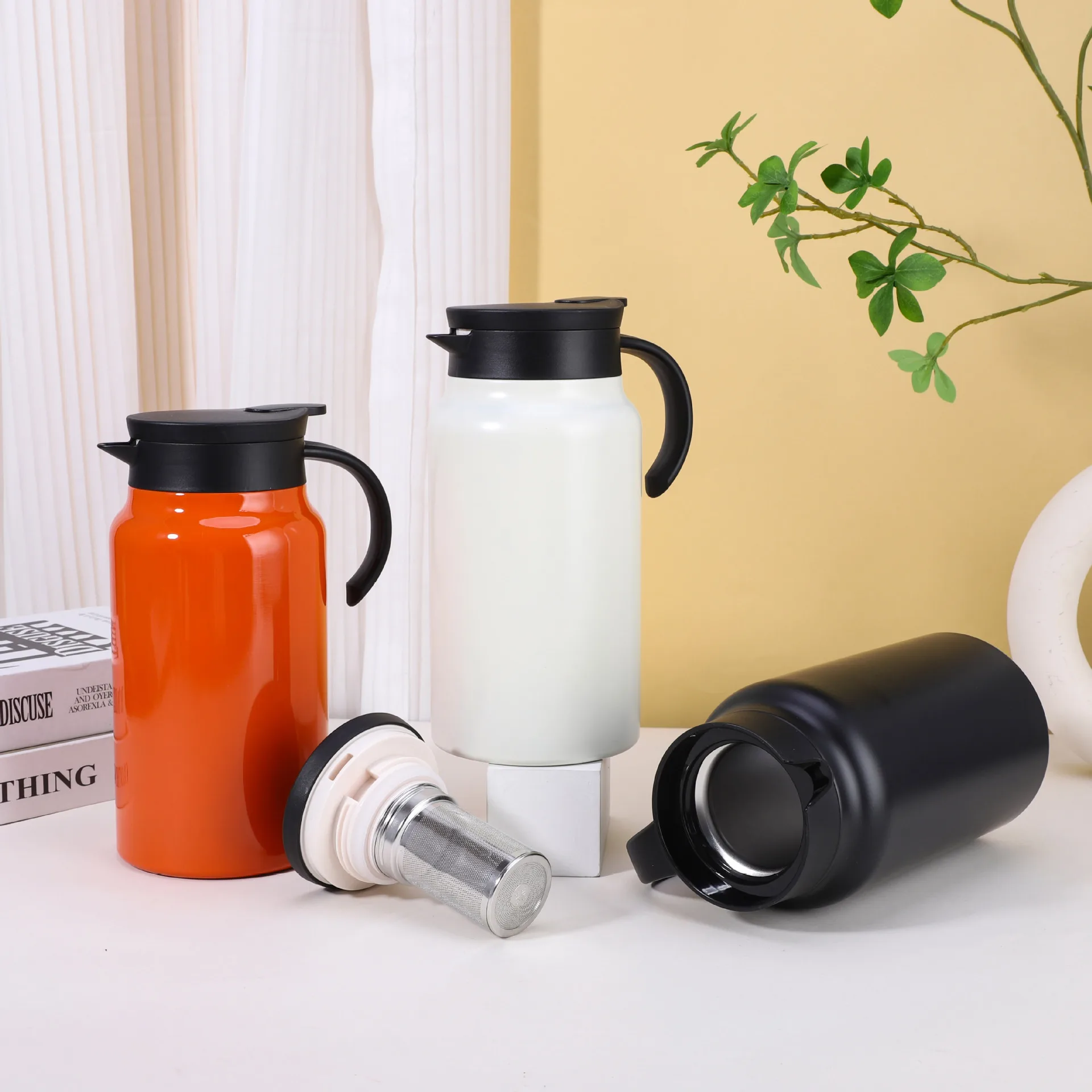 Custom 1.5L 1.8L large capacity double wall vacuum water pots kettles stainless steel insulated thermos tea pot with stainer