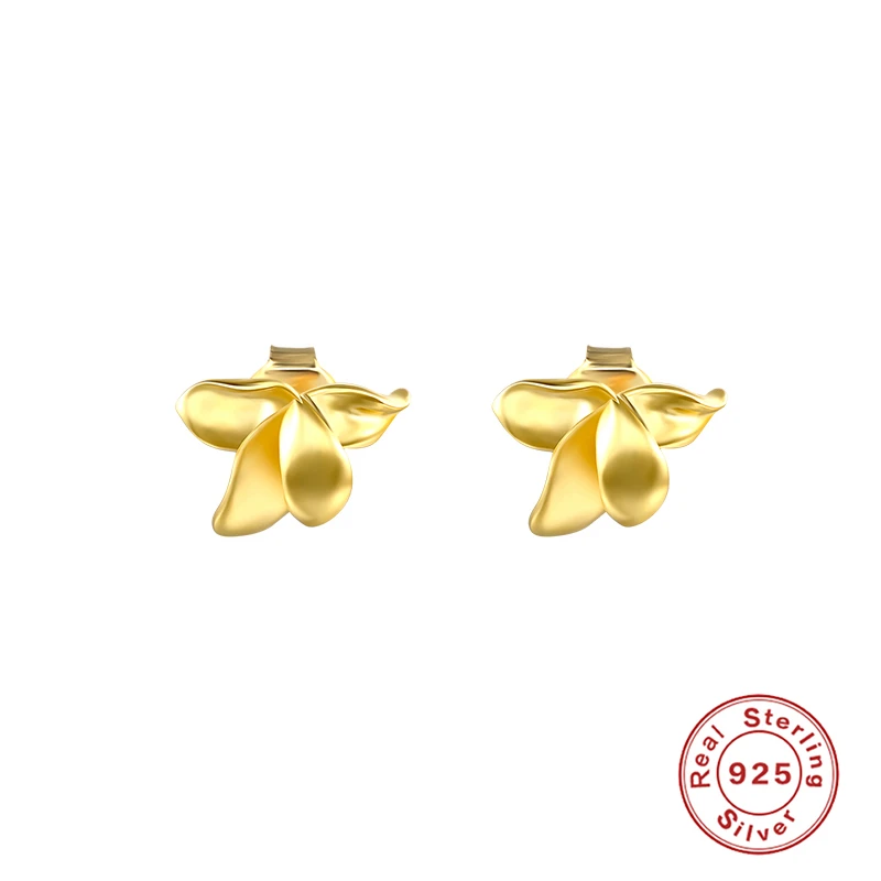 Fashion Minimalist Jewellery 925 Silver Jewelry Flower Petals Gold Plated Plain Stud Earrings Earring