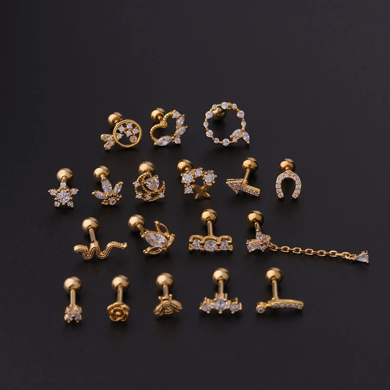 Fengshang Fashion Gold Silver Earring CZ Geometric Piercing Earring Jewelry Wholesale Designer Ear Stud Earrings For Women