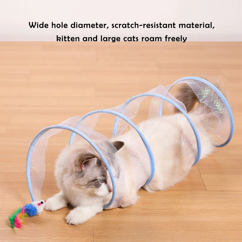 Small Animals Playing Exercise Cat Spring Toys Interactive Portable Indoor Folded Cat Tube Tunnels Toy With Feather Mouse Toys