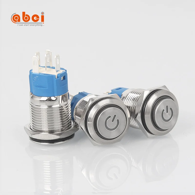 Светодиодный самоблокирующийся кнопочный переключатель с подсветкой, 16 мм, мгновенный металлический, красный, зеленый, 12 В, 110 В