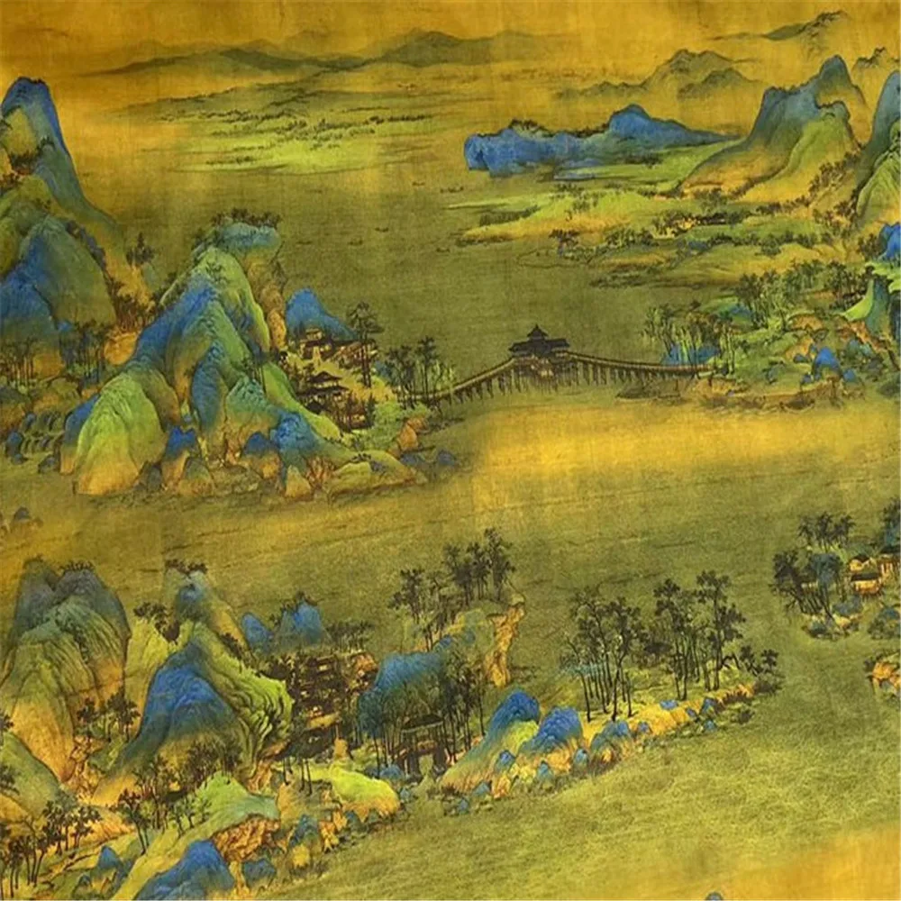 2024 Vintage Chinese Landscape Painting Printed Style Spandex Silk Stretch Satin Fabric for Lady Cheongsam