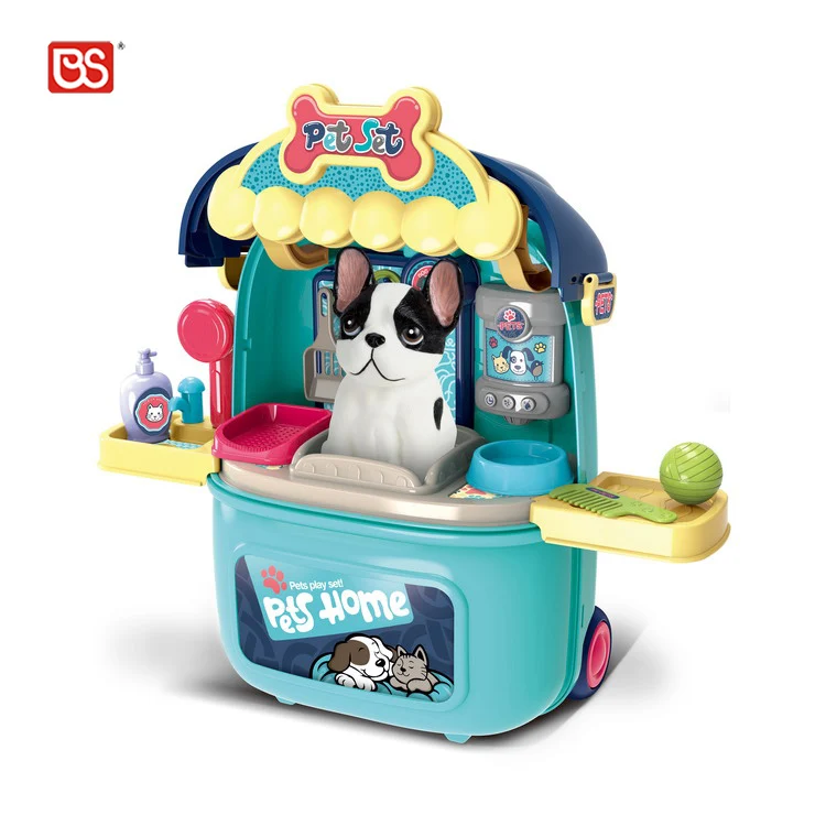 BS Toy ABS Material Educational Pretend Simulation Pet Toy Mobile Vet Clinic 2in1 Backpack Bag Trolley Bag For Children