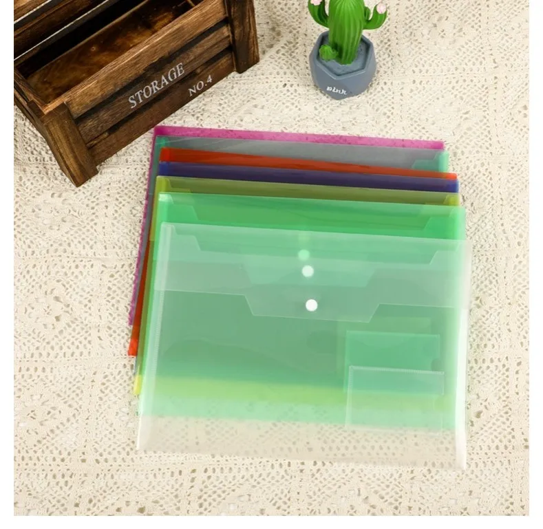A4 Size Waterproof Clear Envelope File Folder PP Plastic Document Bag With Snap Button