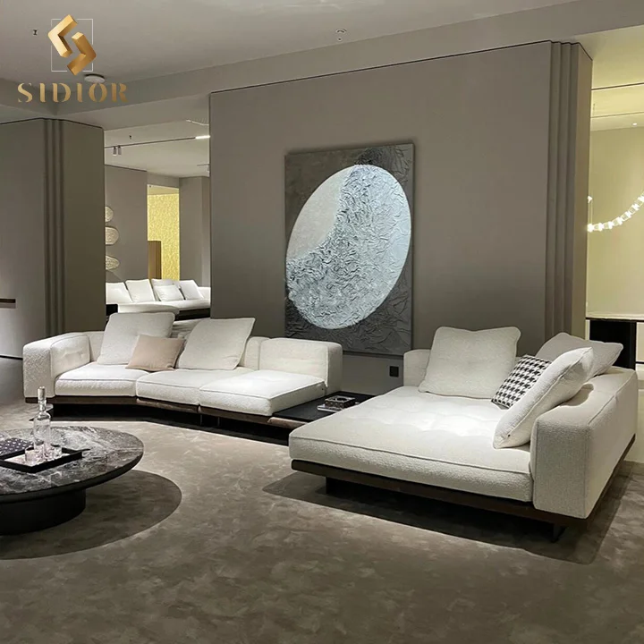 High End Minimalist Modern Leather Modular Sectional Villa 8 Seater Oversize Huge Big Couch Sofa Set L Shaped Corner Sofa Couch