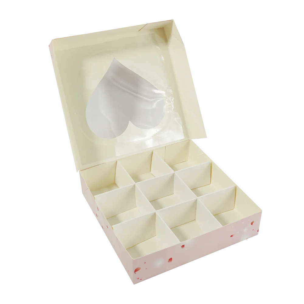 Insert Box Rose Pattern Chocolate Candy Dessert Packaging Box Pink Gradient with Window 9 Grid Food & Beverage Packaging Accept