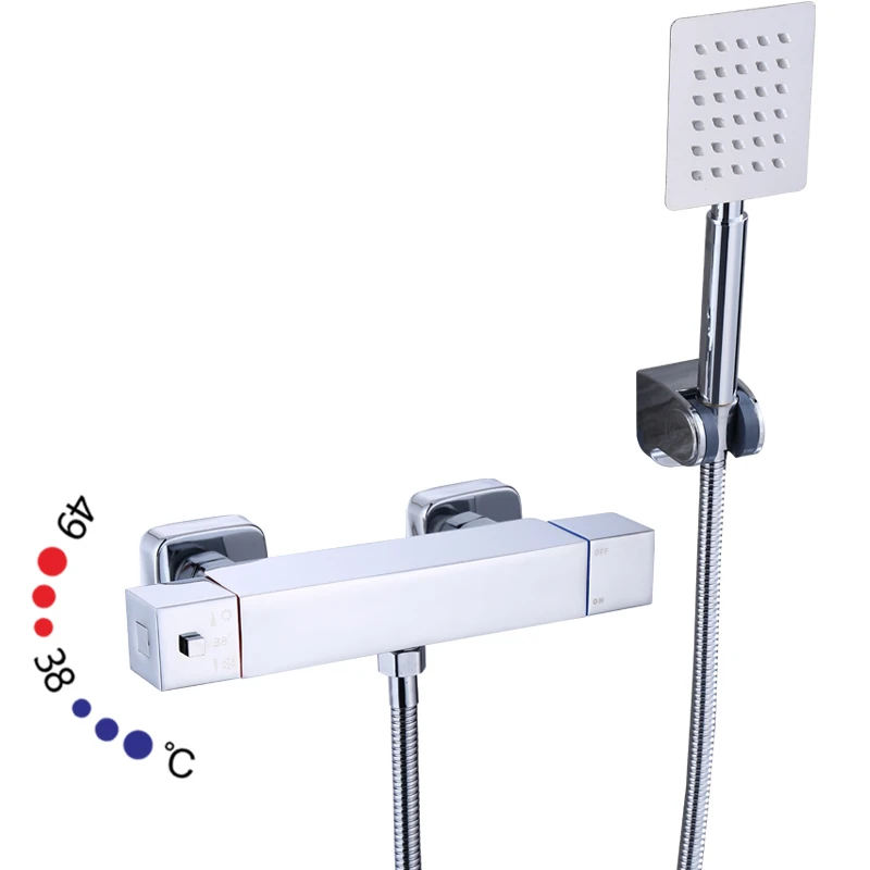 Chrome Thermostatic Body Shower Set Wall Mount Shower hot and Cold Mixer Bathroom Faucet wall shower mixer