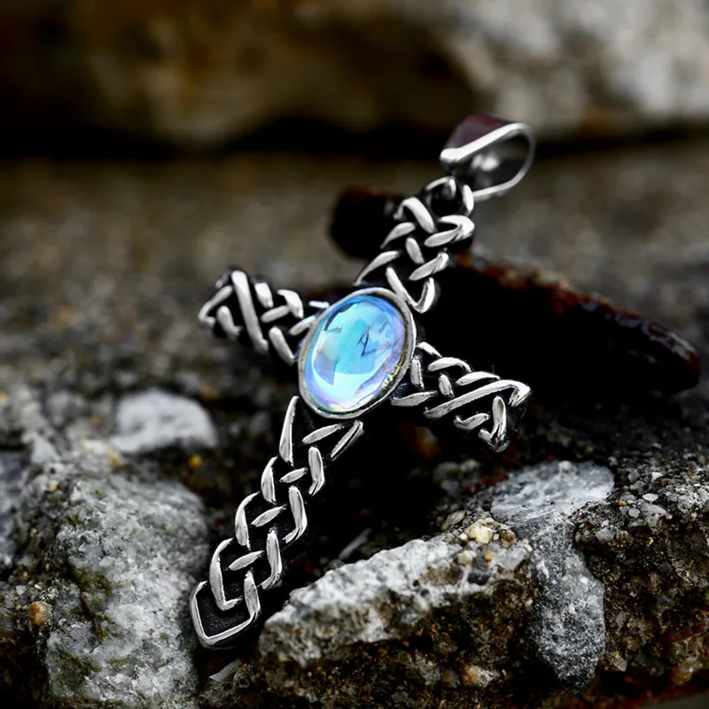 DZDZ120P Stainless Steel Viking Valknut Celtic Odin Vegvisir Cross Pendant Blue Zircon Pendant For Women Men Fashion Jewelry