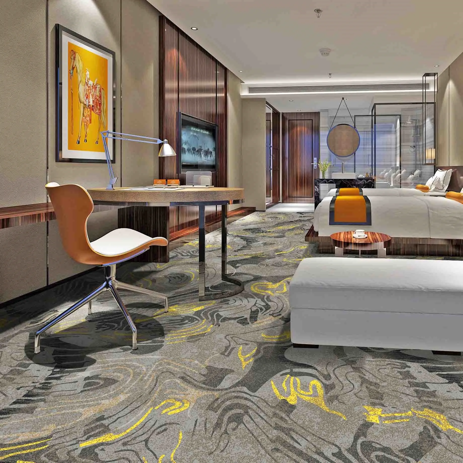 Hotel room printed nylon carpet full carpet striped pattern manufacturers can be customized