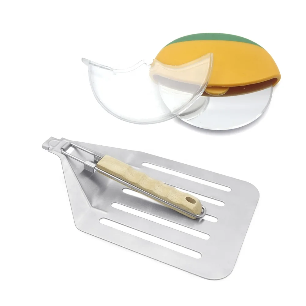 Pizza Peel with Metal Pizza Cutter Set Wood and Plastic Baking Paddle for Use in Oven for Pizza Oven