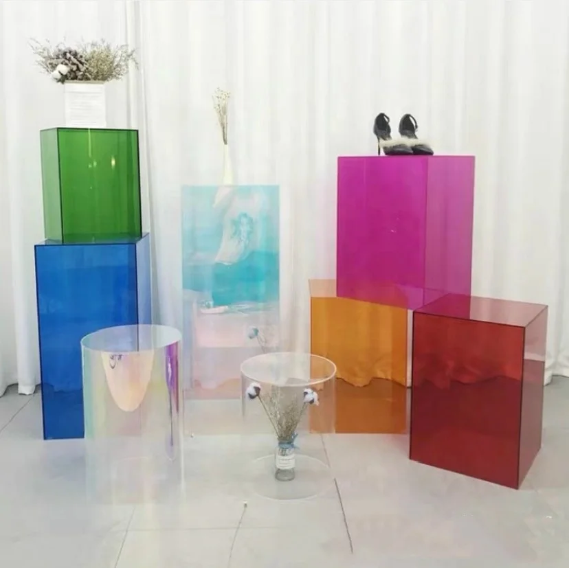 Custom acrylic clear square wedding plinths wedding pedestal cylinders pillar acrylic display cube stand shop or party