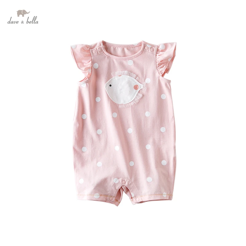 DB2223400  dave bella summer new born baby girls fashion cartoon jumpsuits infant toddler clothes children romper 1 piece