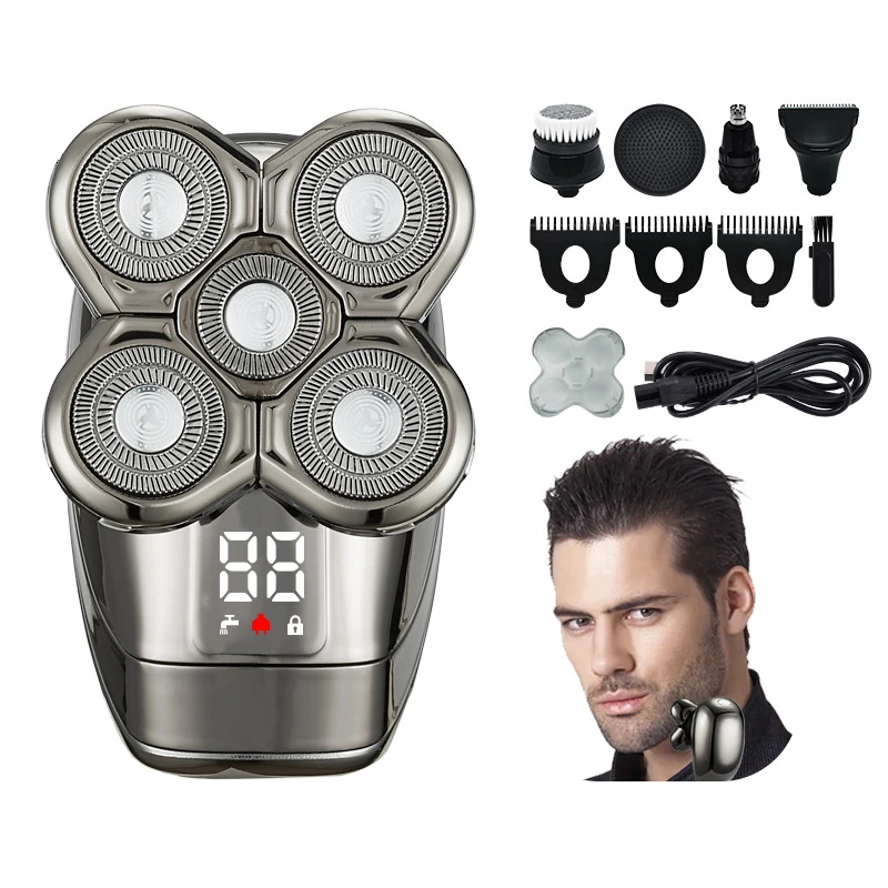 New Bald Hair Clipper 5D Floating Rotary 5-in-1 Multifunctional Hair Shaver Electric Shaver Machine
