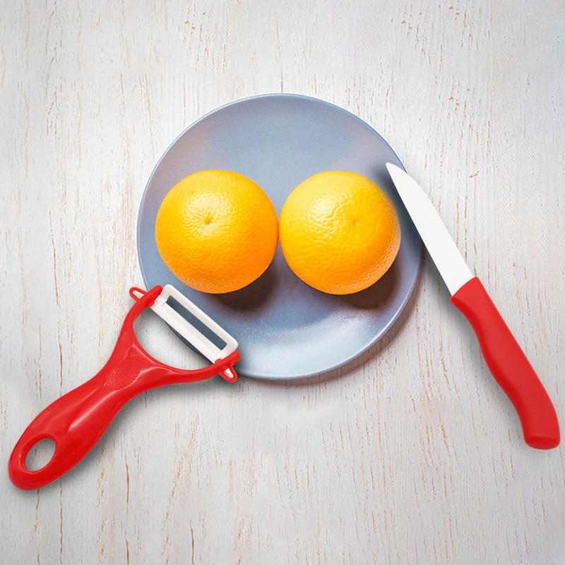 red small kitchen peeler scissor set two-piece set of ceramic fruit knife
