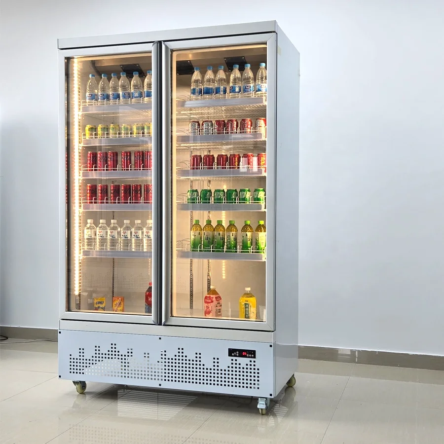 Single-Temperature 3-Door Glass Door Fan Cooling Display Cooler Supermarket Store Refrigerator with Compressor