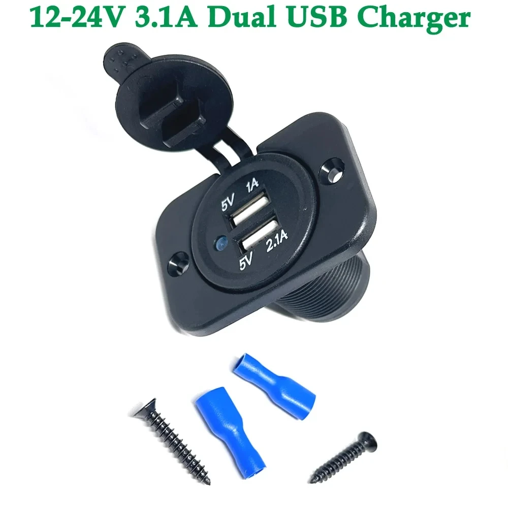 12-24V 3.1A Dual USB Charger Power Socket Adapter Charging Panel Mount for Motorbike Car Boat ATV UTV Camper Caravans
