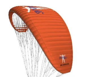 The orange remote-controlled sports aircraft paramotor can be used by two people.