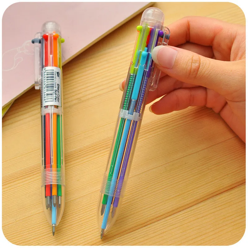Multi 6 Color In One Set Korean creative cute cartoonulti-function press Supplies Stationery Kids Ballpoint Pen