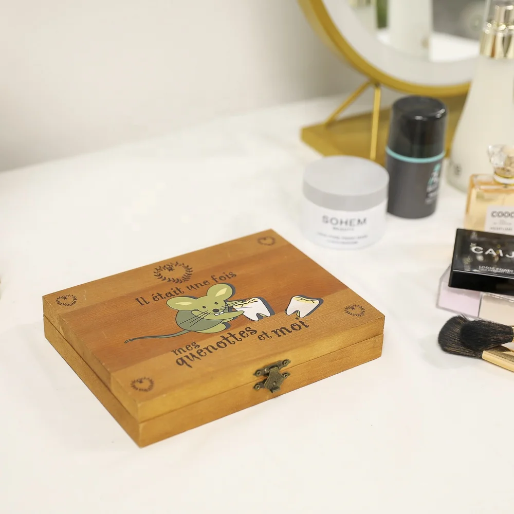 Handicraft farmhouse home gift wooden baby children tooth keepsake storage and saver box