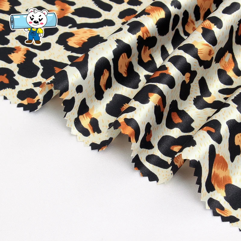
Hot sale wide Leopard printed satin fabric stock lot for slippers hair hoop 