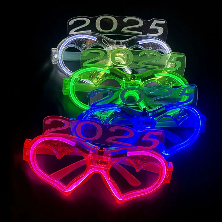 2025 New Year Party Heart-shaped Glasses LED Luminous Glasses Night Light Glasses Party Supplies