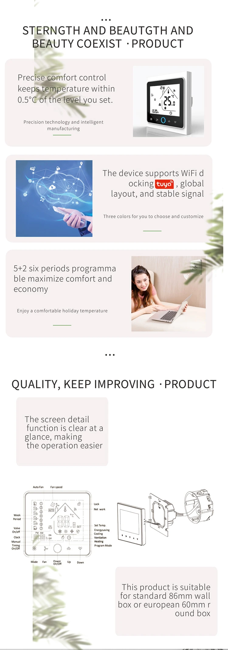 Smart home digital room Programmable temperature controller2 Pipe Fan Coil Unit FCU  Fan Speed Control Room Thermost