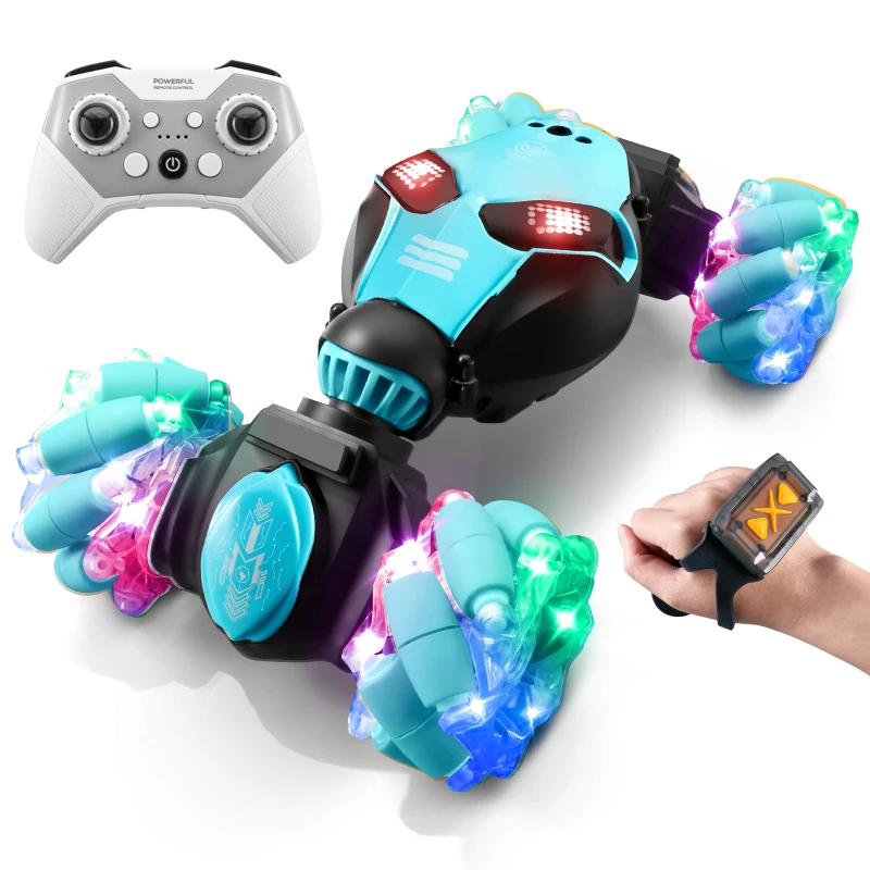 Radio Control Toy Light Glow Watch Gesture Sensing Stunt RC Twist Car Toys With Music Double Sided Remote Control Car For Kids