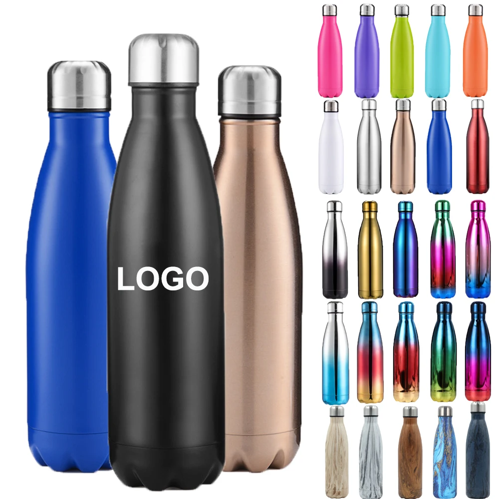 Popular Stocked 500ml 750ml 1000ml Double Wall Insulated Cola Shaped Sport Water Bottle Stainless Steel  Water Bottles