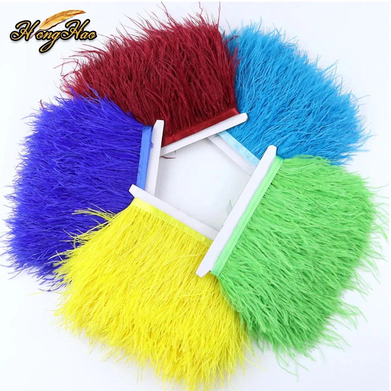 1 Meter Multicolor Real Ostrich feather Trims Ribbon 8-10cm White Ostrich for Dress Clothing Decoration Sewing feathers Crafts