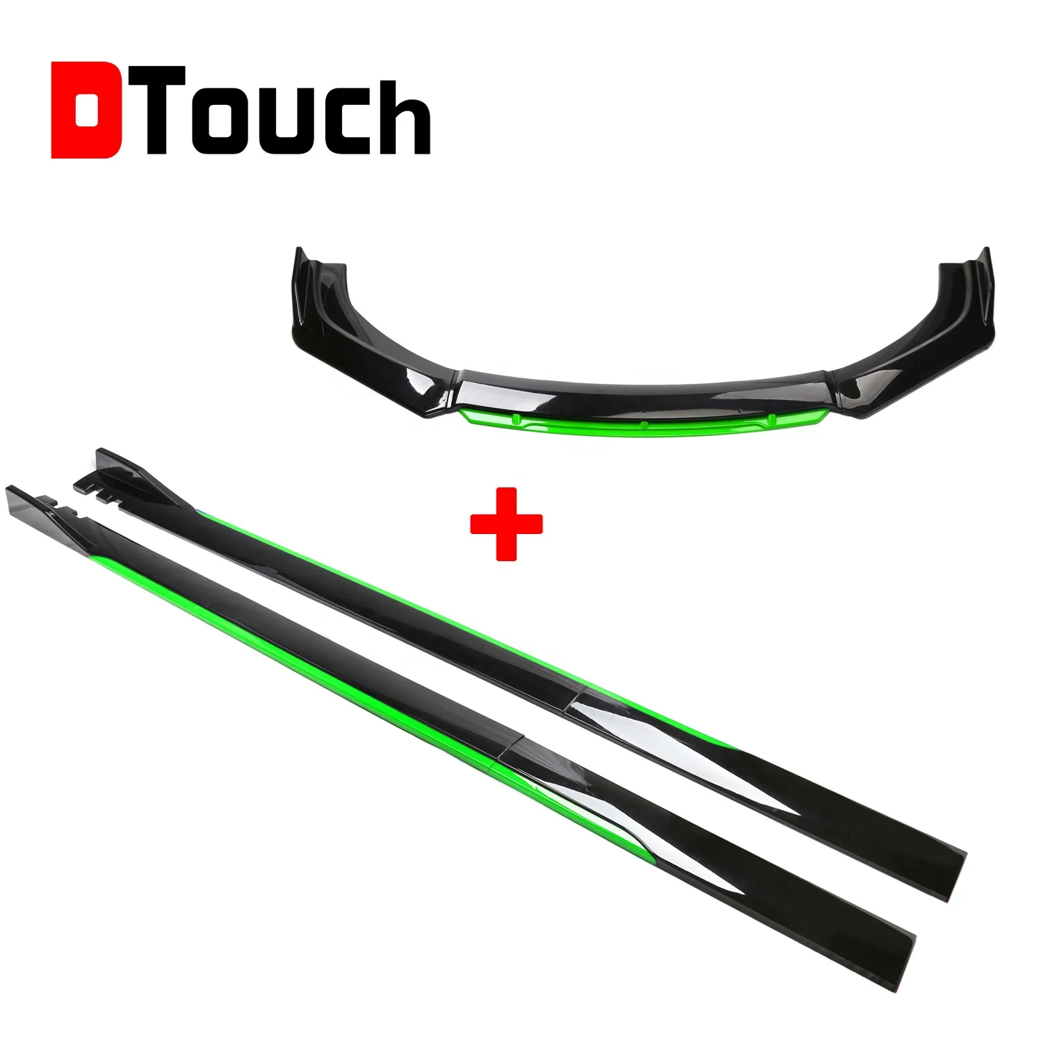 DTOUCH car side skirt kit front bumper kit car universal two-color glossy black + green side bumper front bumper modification