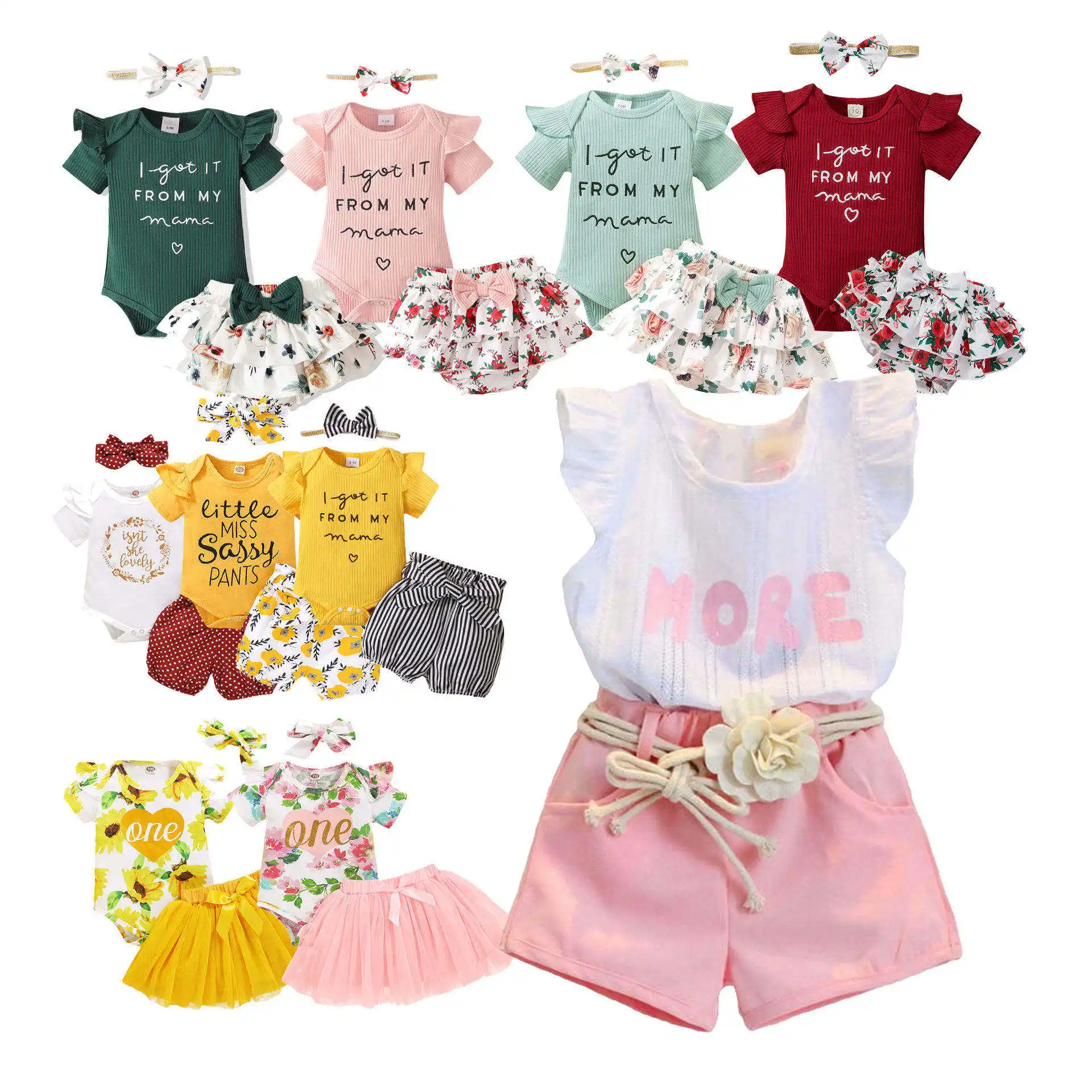 Trendy Hot Sale Little Girls Summer Dress Set of 2 Fashion Little Girls Mini Shorts Set