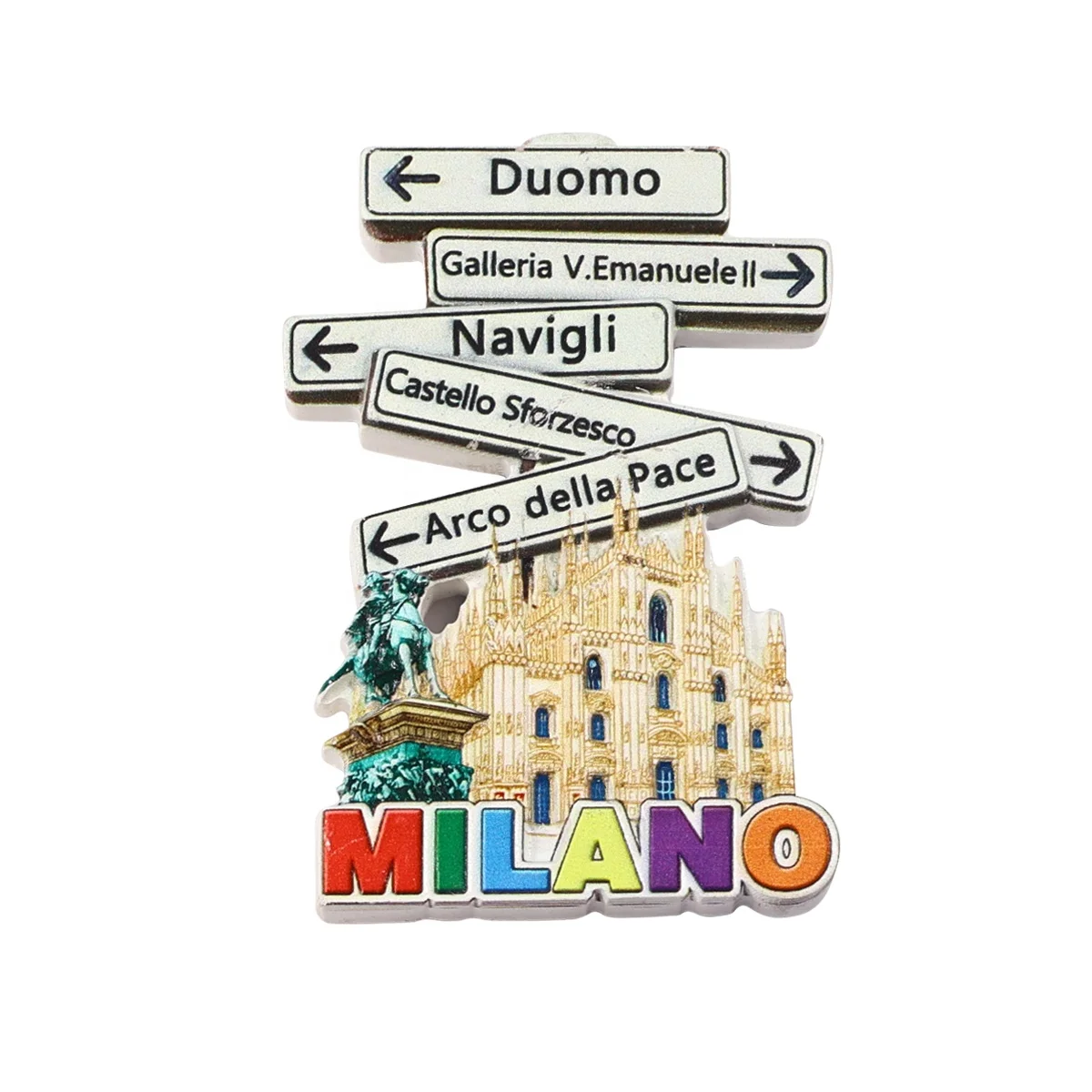 Personalized Custom 3D Logo Printed Italy Milano City Landmark Guidepost Tourist Souvenir Polyresin Resin Fridge Magnet