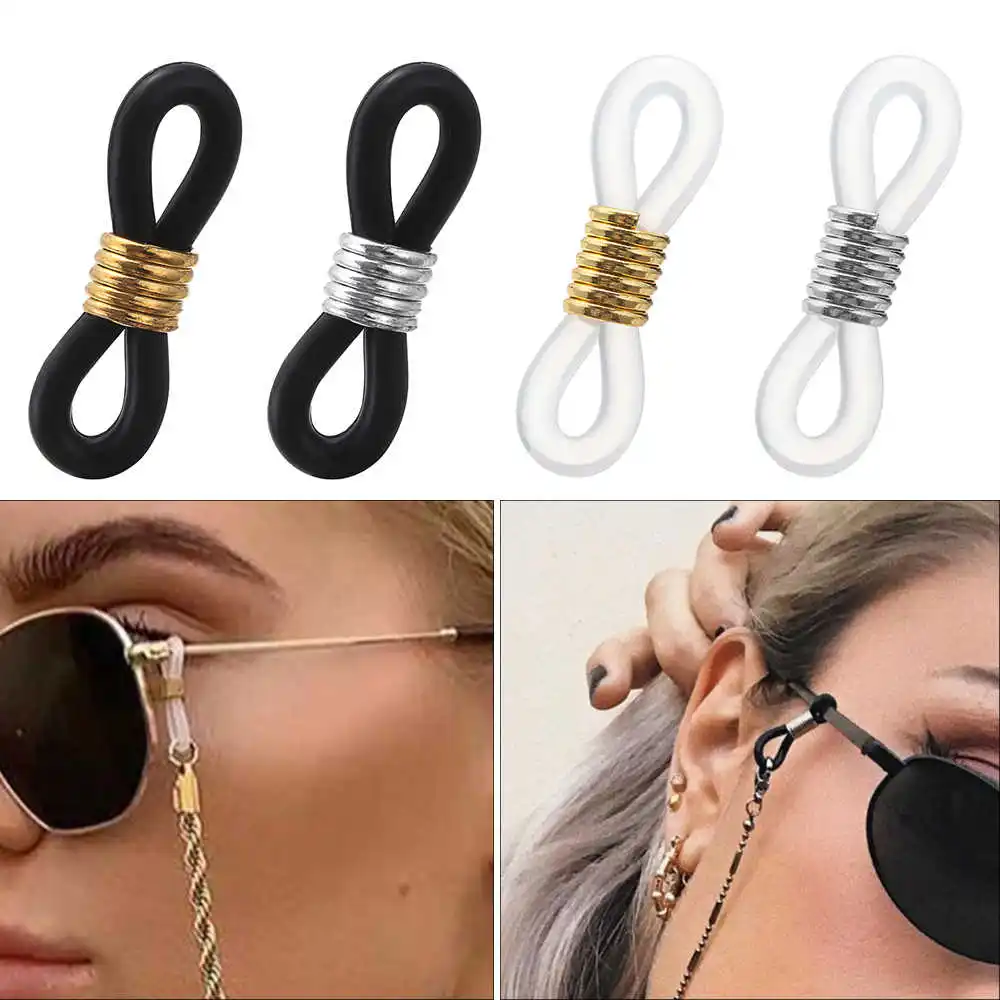 Anti-slip Rubber Retainer Connector Glass Eyeglass Chain Ends Holder Strap Spectacle Cord Loop Metal White Black Accessories DIY