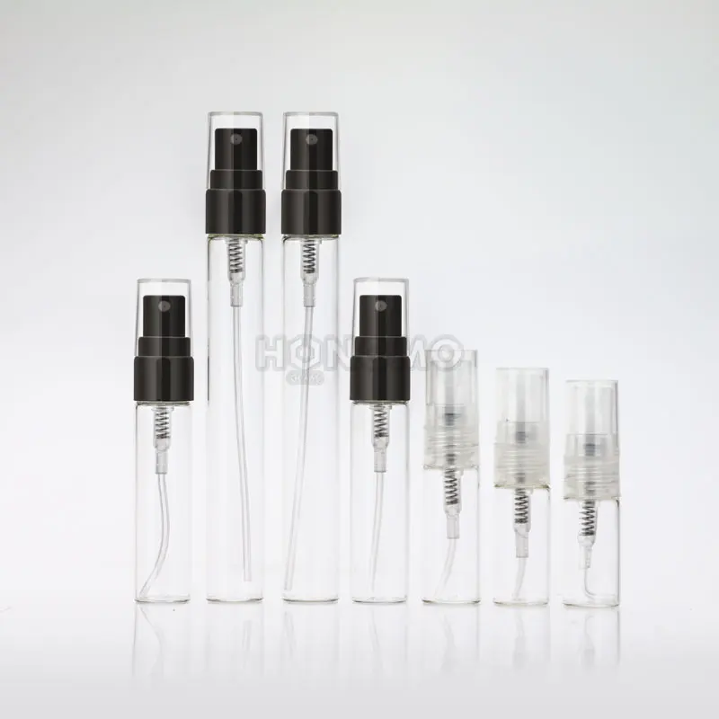 Mini 2ml 3ml 5ml 10ml empty transparent refillable glass perfume spray bottle with plastic mist spray