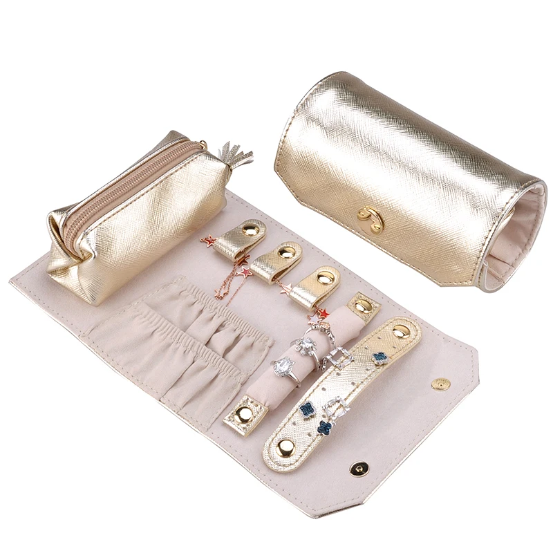 
Custom logo portable pu leather jewelry pouch bag organizer luxury jewellery travel roll 