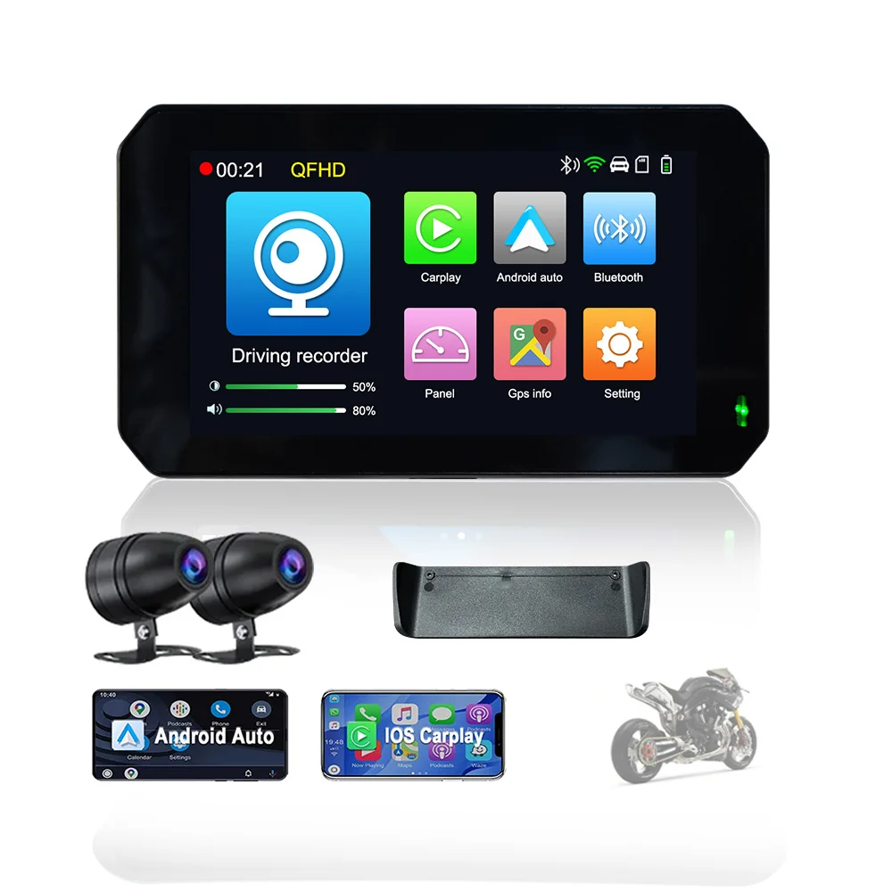 Портативный 5-дюймовый экран мотоцикла наружная GPS Навигация мотоцикл Apple CarPlay DVR