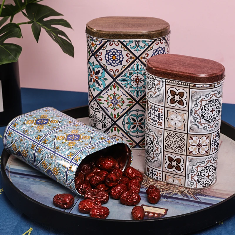 Customized Food Grade Container Metal Blue and White Porcelain Print Round Luxury Packaging Tea Tin Box Caddy Coffee Tin Cans