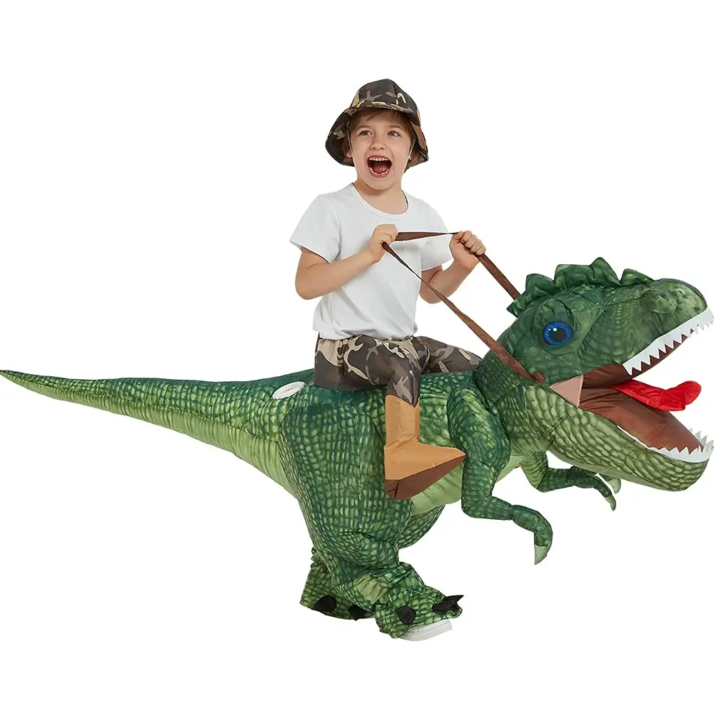 Adult Child Inflatable Jurassic Period Realistic Green Dinosaur T-Rex Cosplay Blow-up Halloween Carnival Party Costume
