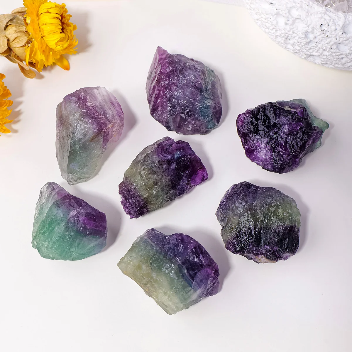 Wholesale natural crystal high quality healing stone Rainbow fluorite raw stone garden fish tank decoration
