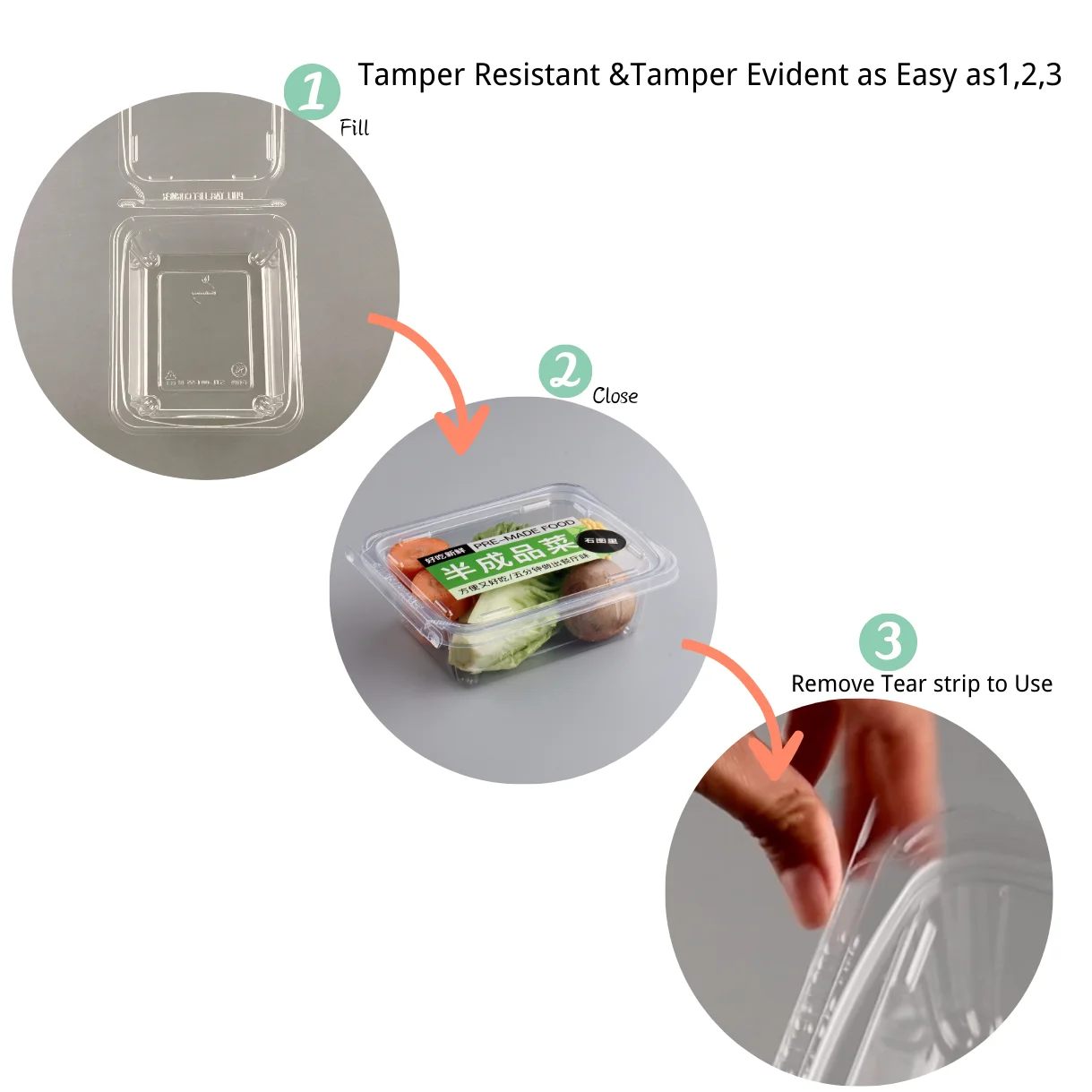 Factory supply Clear  Seal Food Storage Fruit Box Disposable Clamshell Tamper  Evident Food plastic fruit container