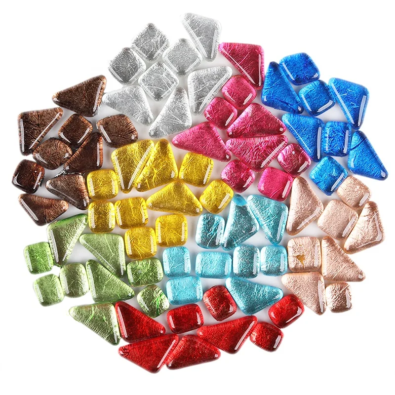 Golden Color Foil Free Stone Irregular Glass Mosaic tiles fir DIY Craft Material Garden Decor Glass