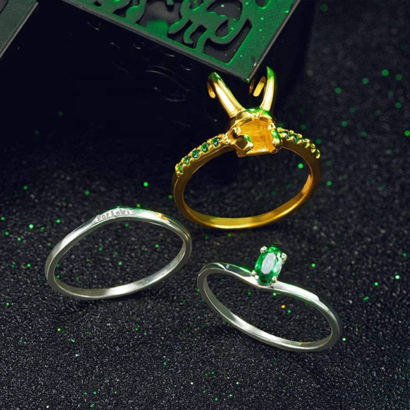 Кольцо «Три в одном» Loki Thor 18K позолоченное зеленое кольцо с бриллиантами аксессуары для косплея шлема пар ювелирные изделия