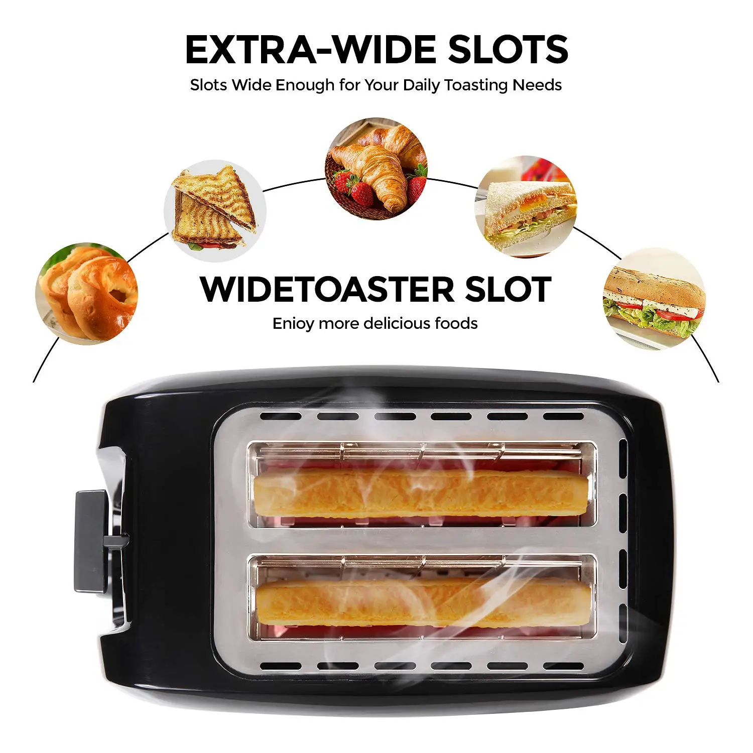 Bagel Toaster Evenly and Quickly with 2 Wide Slots 7 Shade Settings and Removable Crumb Tray Stainless Steel Black Toasters Ove