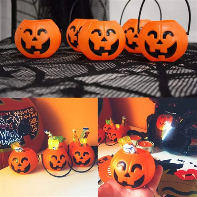 Mini Halloween Portable Pumpkin Bucket Halloween Luminous Pumpkin Candy Bucket Treat or Trick Sugar Bag for Children