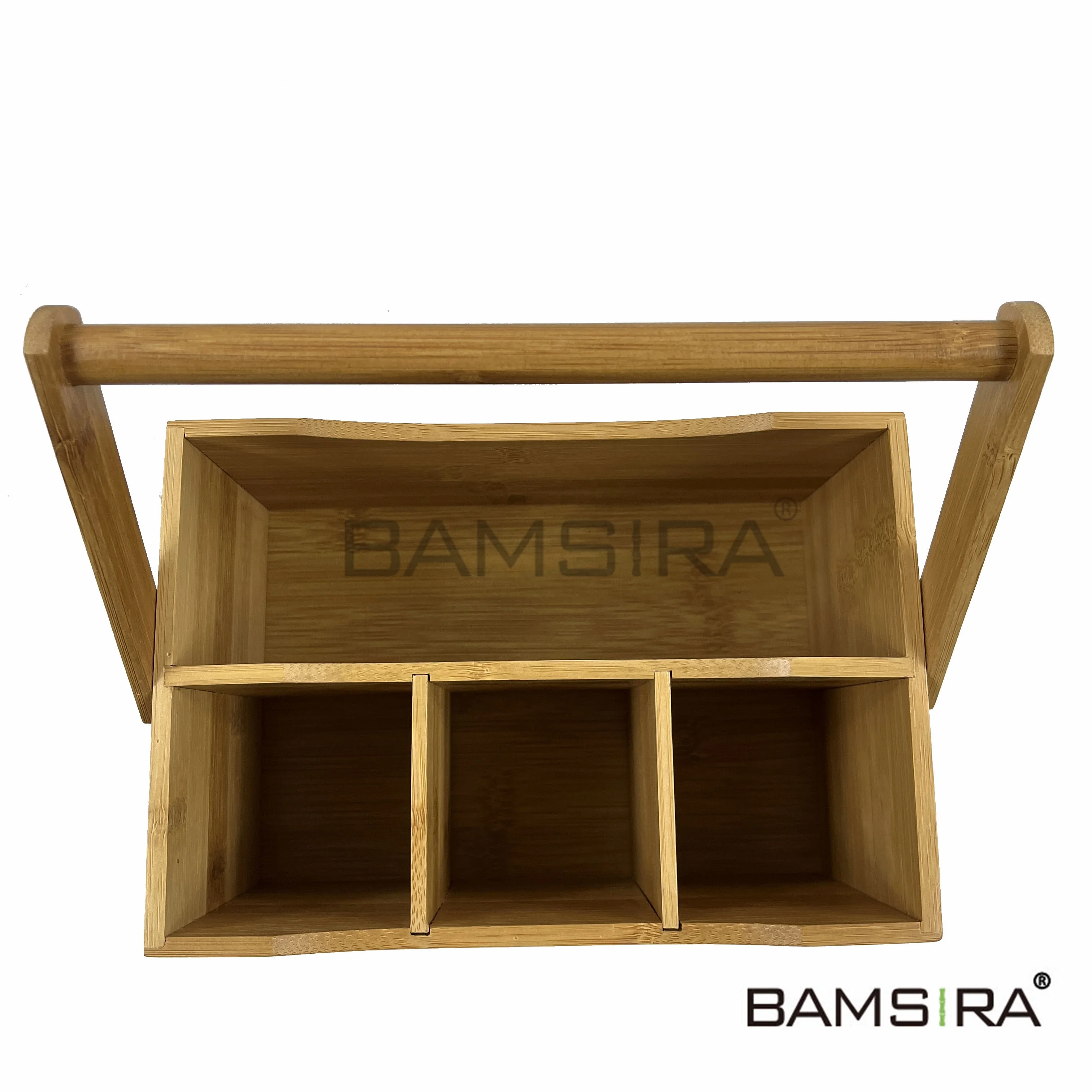 Bamboo Flatware Utensil Caddy With Napkin Holder And Handle Wood Picnic Basket For Kitchen