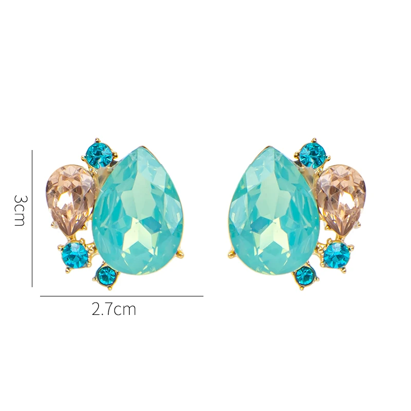 Chic 4 Claw Setting Sapphire Crystal Geometric Fashion Earrings Blue Crystal Rhinestone Water Drop Stud Earrings