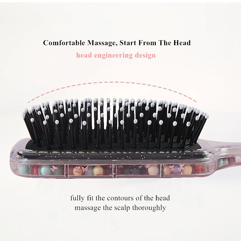 Custom Cartoon Square Paddle Massage Scalp Shiny Comb Bling Diamond Detangling Hairbrush Sequins Glitter Quicksand Hair Comb