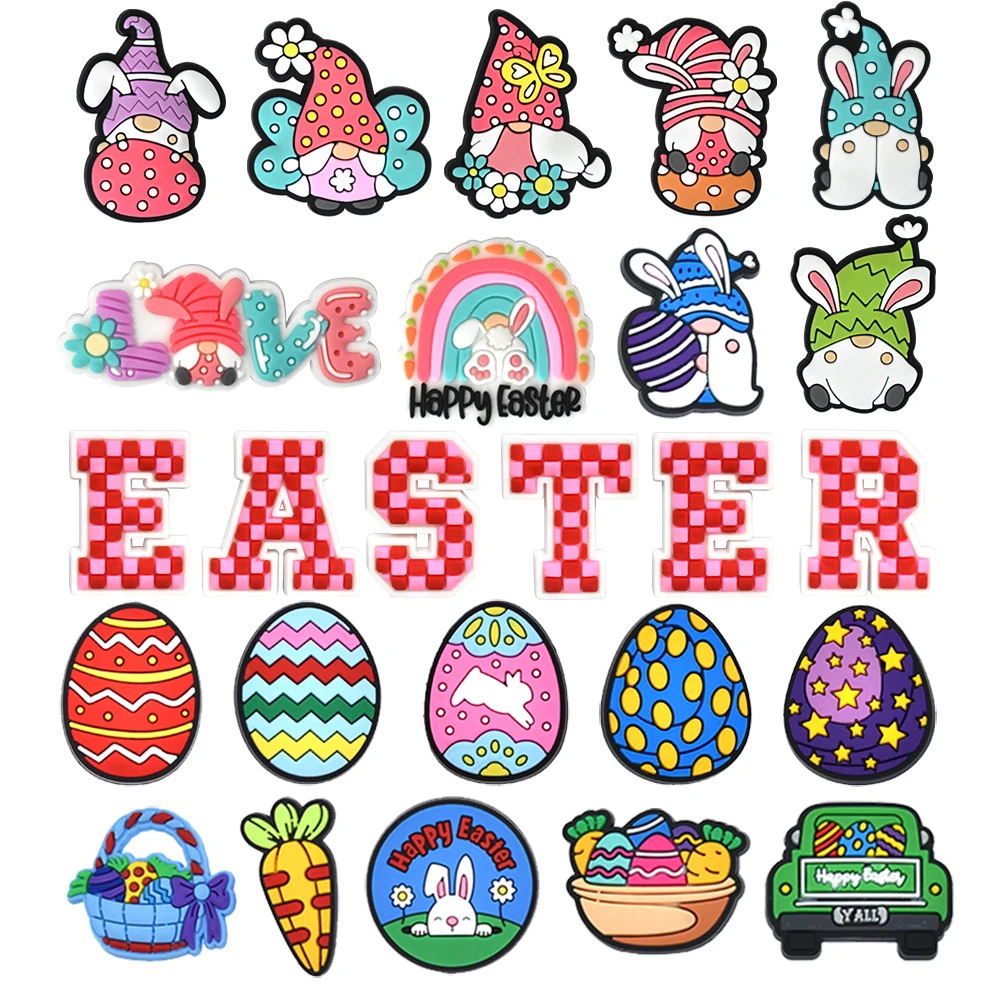 25PCS/set PVC Shoe Charms Rabbit Easter Egg Car Butterfly Carrot Accessories Garden Shoe charms Button Decorations Xmas Gift