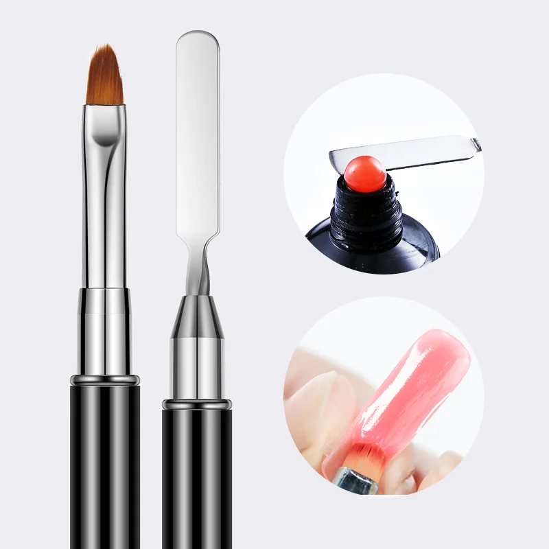 Double-Head Brush Dual-Purpose Nailart Pen Steel Push Glue Stick Multifunctional Nail Pen Poly Gel Pen